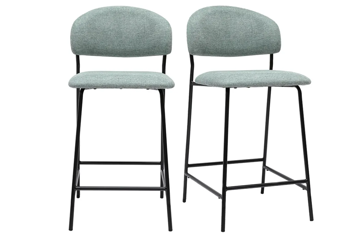 Tabourets de bar en tissu effet velours texturé vert céladon H64 cm (lot de 2) BENTA