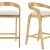 Tabourets de bar en tissu effet velours texturé beige et bois clair H68 cm (lot de 2) PULSO