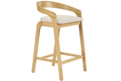 Tabourets de bar en tissu effet velours texturé beige et bois clair H68 cm (lot de 2) PULSO