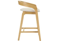 Tabourets de bar en tissu effet velours texturé beige et bois clair H68 cm (lot de 2) PULSO