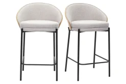 Tabourets de bar en tissu effet velours texturé beige, bois foncé et métal H65 cm (lot de 2) TUCSON