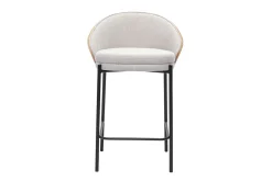 Tabourets de bar en tissu effet velours texturé beige, bois foncé et métal H65 cm (lot de 2) TUCSON