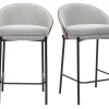 Tabourets de bar en tissu effet velours texturé gris, bois foncé et métal H65 cm (lot de 2) TUCSON