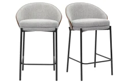 Tabourets de bar en tissu effet velours texturé gris, bois foncé et métal H65 cm (lot de 2) TUCSON
