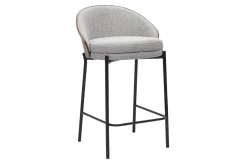 Tabourets de bar en tissu effet velours texturé gris, bois foncé et métal H65 cm (lot de 2) TUCSON
