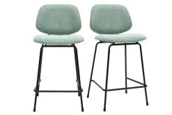 Tabourets de bar en tissu effet velours texturé vert céladon et métal H66.5 cm BARNET (lot de 2)