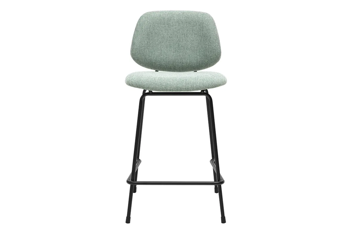 Tabourets de bar en tissu effet velours texturé vert céladon et métal H66.5 cm BARNET (lot de 2)