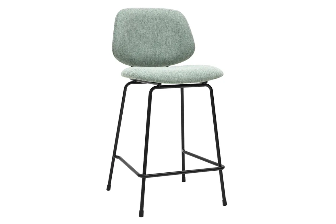 Tabourets de bar en tissu effet velours texturé vert céladon et métal H66.5 cm BARNET (lot de 2)