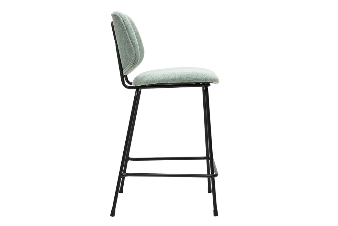 Tabourets de bar en tissu effet velours texturé vert céladon et métal H66.5 cm BARNET (lot de 2)