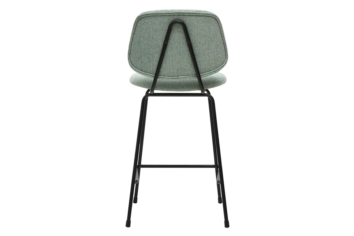 Tabourets de bar en tissu effet velours texturé vert céladon et métal H66.5 cm BARNET (lot de 2)