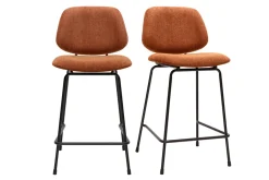 Tabourets de bar en tissu effet velours texturé terre brûlée et métal H66.5 cm BARNET (lot de 2)