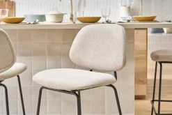 Tabourets de bar en tissu effet velours texturé beige et métal H66.5 cm BARNET (lot de 2)