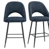 Tabourets de bar en tissu effet velours texturé bleu foncé H65 cm (lot de 2) COSETTE
