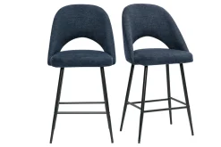 Tabourets de bar en tissu effet velours texturé bleu foncé H65 cm (lot de 2) COSETTE