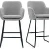 Tabourets de bar en tissu effet velours gris H65 cm (lot de 2) AMIKA