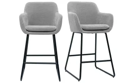 Tabourets de bar en tissu effet velours gris H65 cm (lot de 2) AMIKA