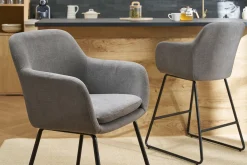 Tabourets de bar en tissu effet velours gris H65 cm (lot de 2) AMIKA
