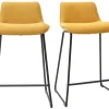 Tabourets de bar en tissu effet velours texturé jaune moutarde et métal H65 cm (lot de 2) BOOST
