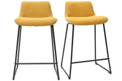 Tabourets de bar en tissu effet velours texturé jaune moutarde et métal H65 cm (lot de 2) BOOST
