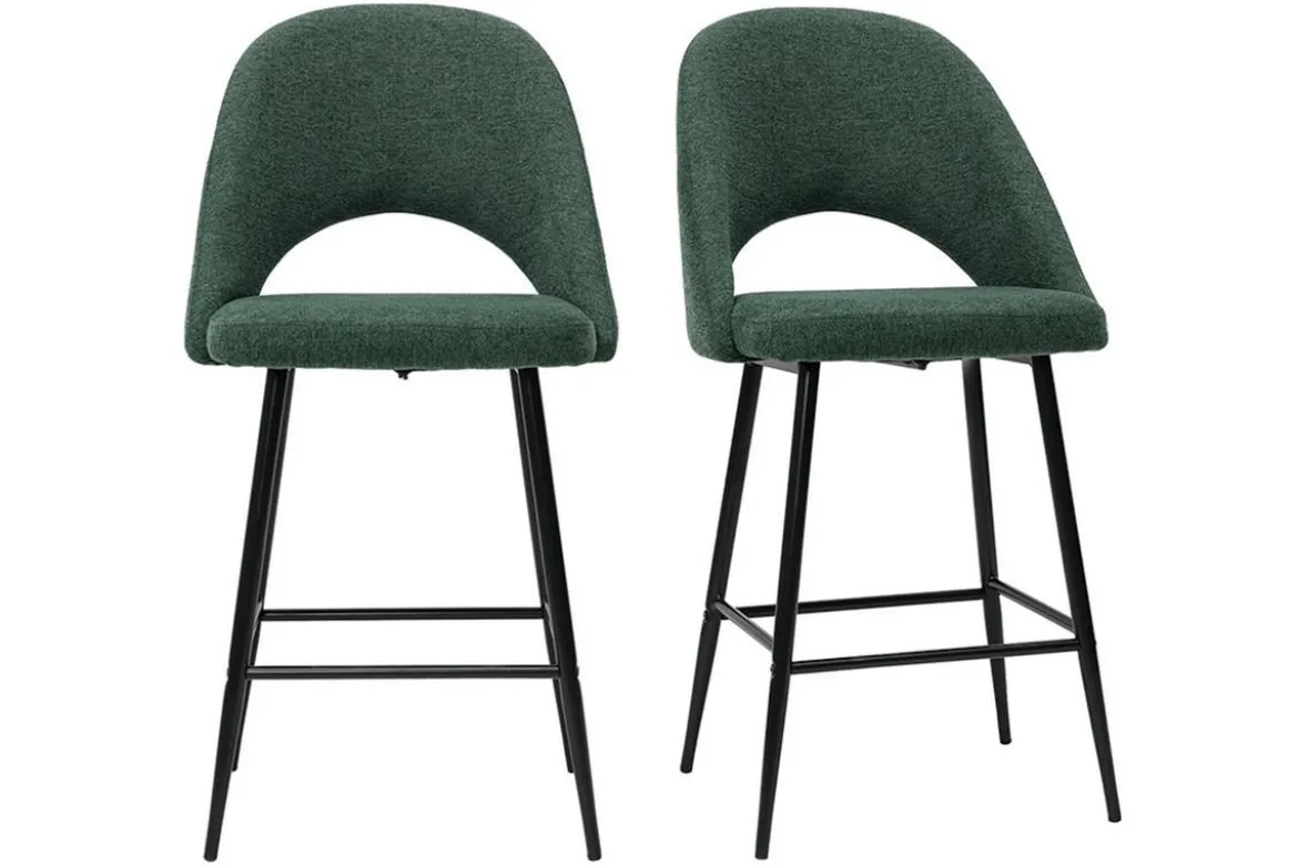 Tabourets de bar en tissu effet velours texturé vert H65 cm (lot de 2) COSETTE