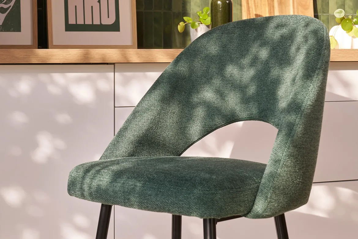 Tabourets de bar en tissu effet velours texturé vert H65 cm (lot de 2) COSETTE