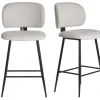 Tabourets de bar en tissu effet velours texturé beige et métal noir H70 cm (lot de 2) ATRIUM