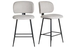 Tabourets de bar en tissu effet velours texturé beige et métal noir H70 cm (lot de 2) ATRIUM