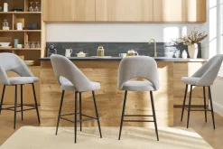 Tabourets de bar en tissu effet velours texturé gris H65 cm (lot de 2) COSETTE