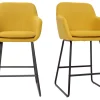 Tabourets de bar en tissu effet velours jaune moutarde H65 cm (lot de 2) AMIKA