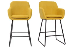 Tabourets de bar en tissu effet velours jaune moutarde H65 cm (lot de 2) AMIKA