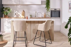 Tabourets de bar en tissu effet velours jaune moutarde H65 cm (lot de 2) AMIKA