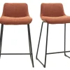 Tabourets de bar en tissu effet velours texturé terre brûlée et métal noir H65 cm (lot de 2) BOOST