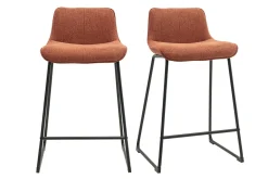 Tabourets de bar en tissu effet velours texturé terre brûlée et métal noir H65 cm (lot de 2) BOOST