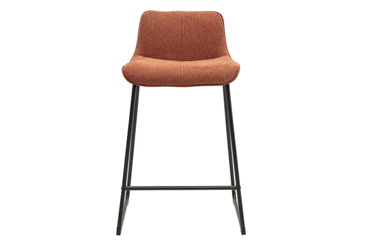 Tabourets de bar en tissu effet velours texturé terre brûlée et métal noir H65 cm (lot de 2) BOOST