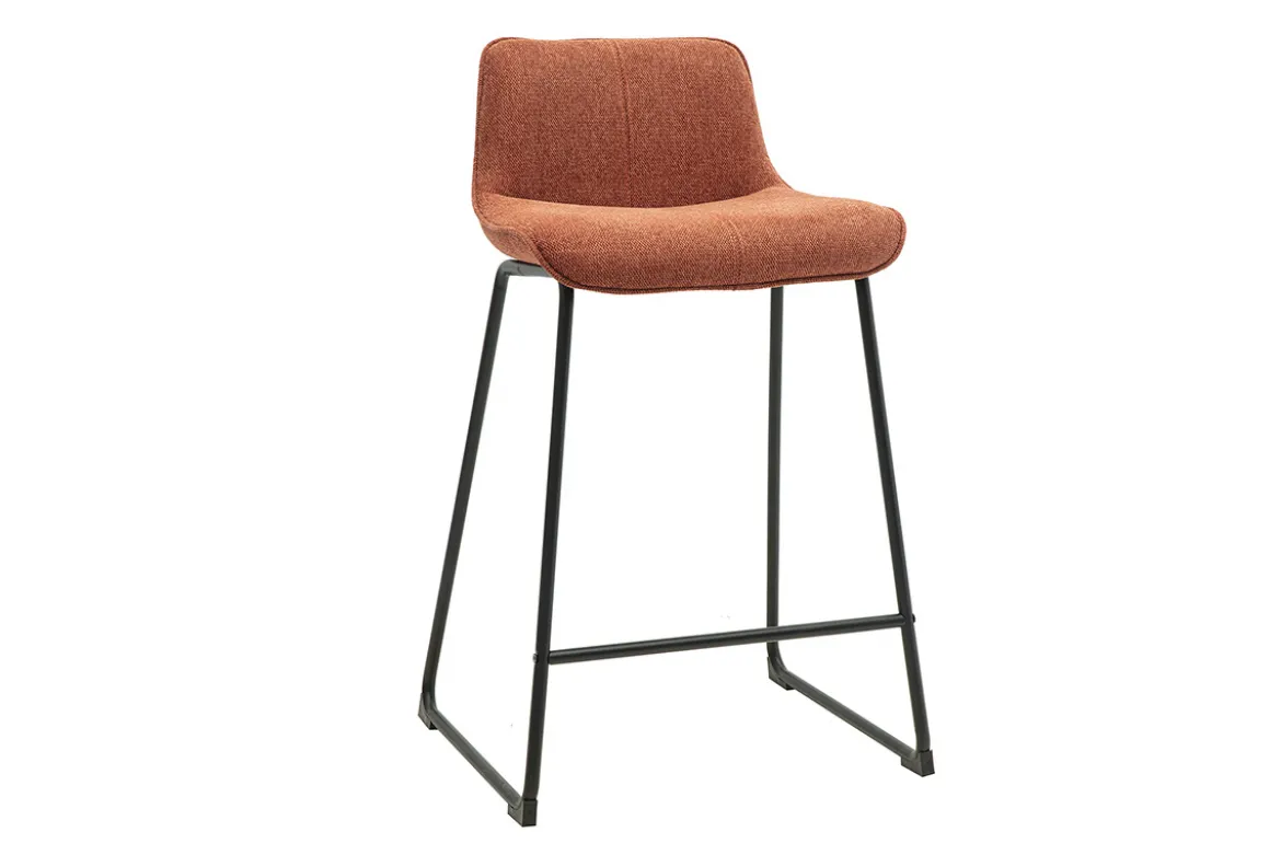 Tabourets de bar en tissu effet velours texturé terre brûlée et métal noir H65 cm (lot de 2) BOOST