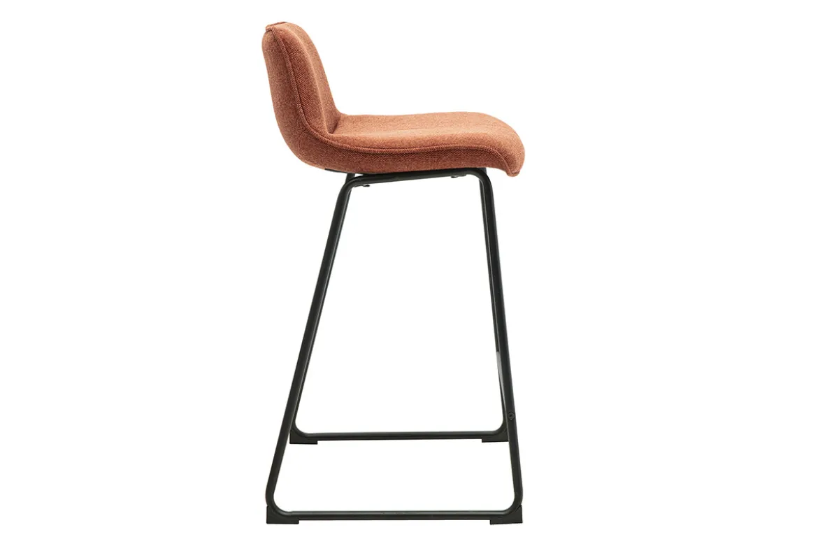 Tabourets de bar en tissu effet velours texturé terre brûlée et métal noir H65 cm (lot de 2) BOOST