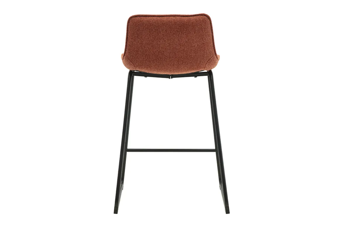 Tabourets de bar en tissu effet velours texturé terre brûlée et métal noir H65 cm (lot de 2) BOOST