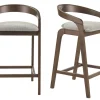 Tabourets de bar en tissu effet velours texturé gris et bois foncé H68 cm (lot de 2) PULSO