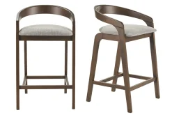 Tabourets de bar en tissu effet velours texturé gris et bois foncé H68 cm (lot de 2) PULSO