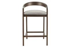 Tabourets de bar en tissu effet velours texturé gris et bois foncé H68 cm (lot de 2) PULSO