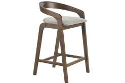 Tabourets de bar en tissu effet velours texturé gris et bois foncé H68 cm (lot de 2) PULSO