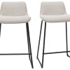 Tabourets de bar en tissu effet velours texturé beige et métal H65 cm (lot de 2) BOOST