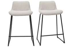 Tabourets de bar en tissu effet velours texturé beige et métal H65 cm (lot de 2) BOOST