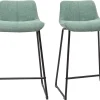 Tabourets de bar en tissu effet velours texturé vert céladon et métal noir H65 cm (lot de 2) BOOST