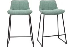 Tabourets de bar en tissu effet velours texturé vert céladon et métal noir H65 cm (lot de 2) BOOST