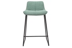 Tabourets de bar en tissu effet velours texturé vert céladon et métal noir H65 cm (lot de 2) BOOST