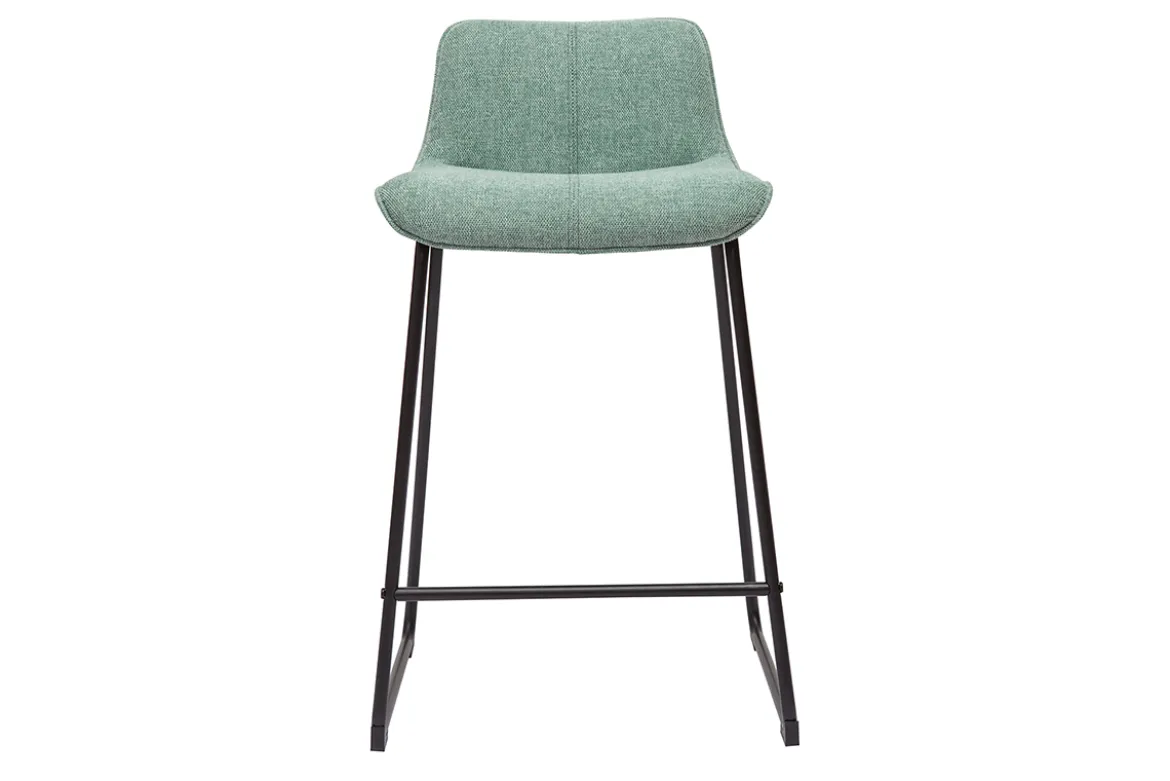 Tabourets de bar en tissu effet velours texturé vert céladon et métal noir H65 cm (lot de 2) BOOST