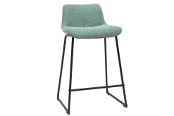 Tabourets de bar en tissu effet velours texturé vert céladon et métal noir H65 cm (lot de 2) BOOST