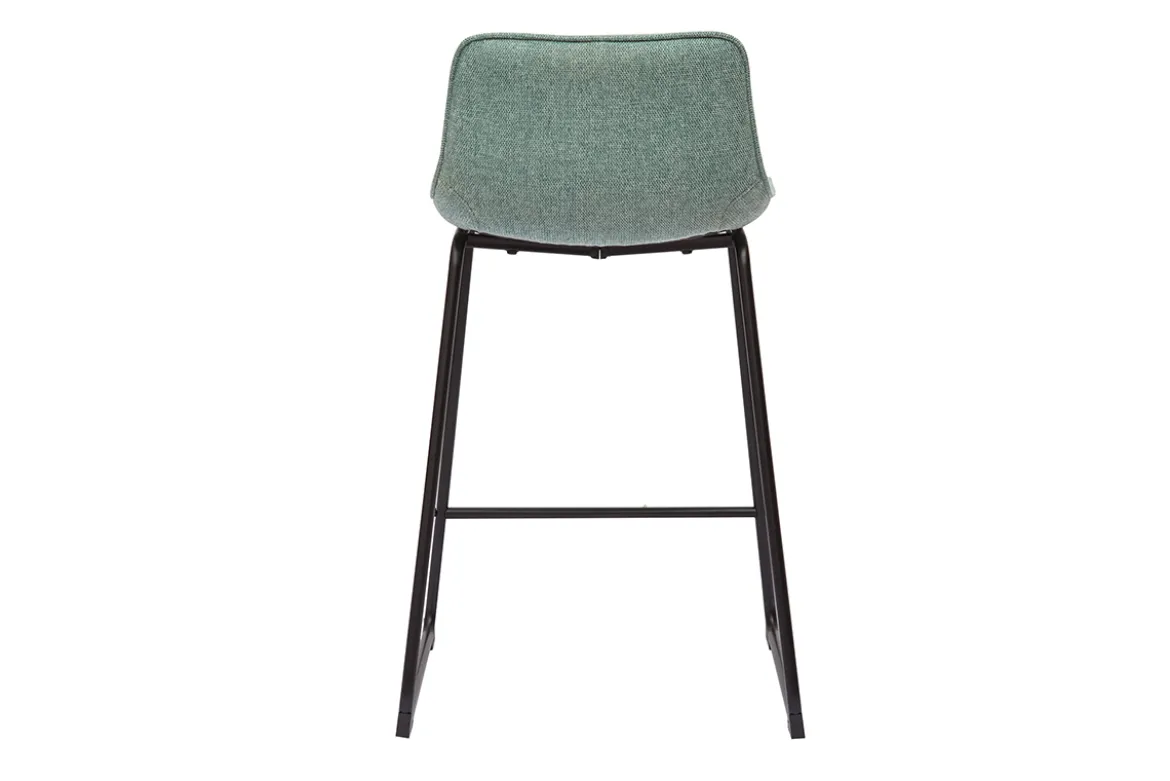 Tabourets de bar en tissu effet velours texturé vert céladon et métal noir H65 cm (lot de 2) BOOST