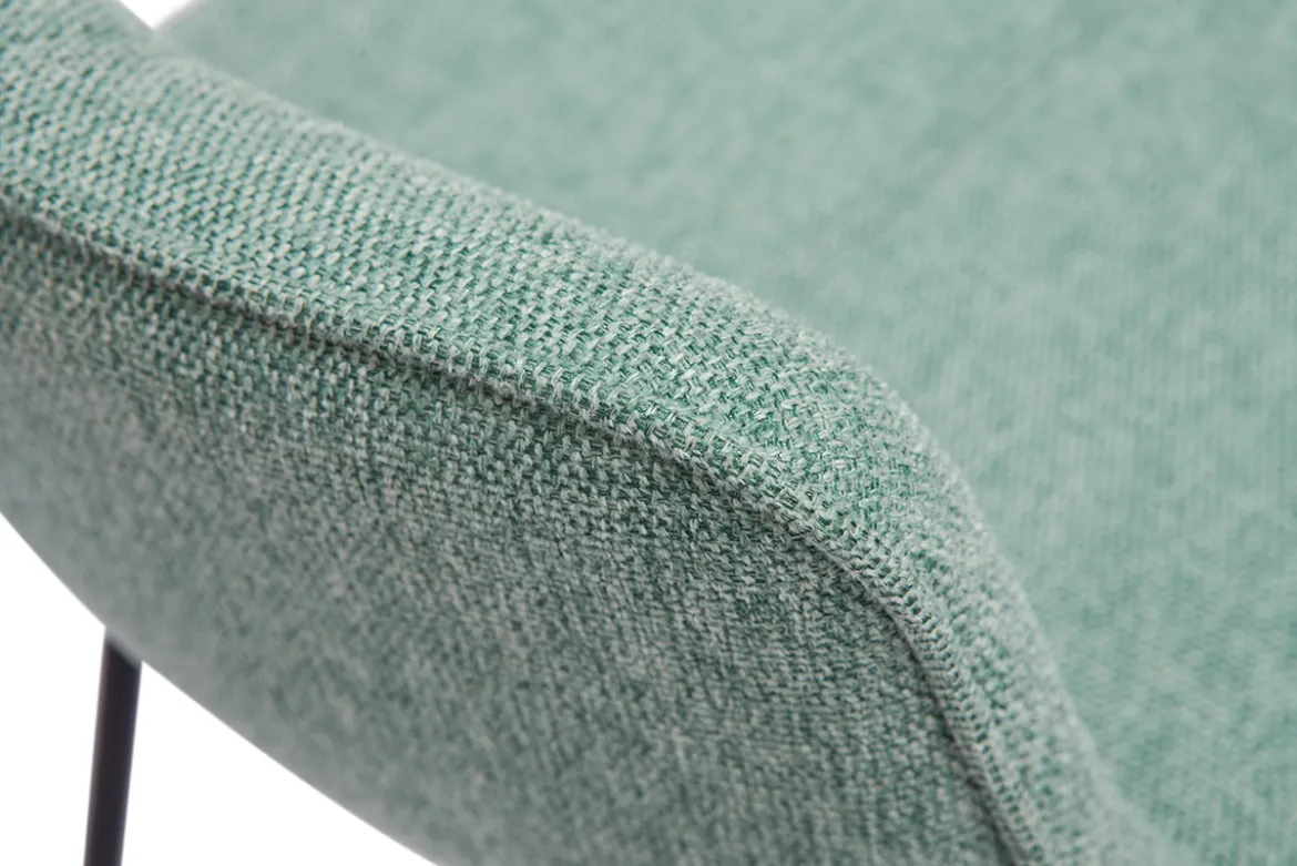 Tabourets de bar en tissu effet velours texturé vert céladon et métal noir H65 cm (lot de 2) BOOST